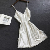 Max Women Satin Nightgown Sexy Lingerie Sleeveless Lace Chemise Nightdress M