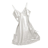 Max Women Satin Nightgown Sexy Lingerie Sleeveless Lace Chemise Nightdress L