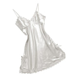 Max Women Satin Nightgown Sexy Lingerie Sleeveless Lace Chemise Nightdress L