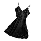 Max Women Black Sexy V-Neck Lace Trim Nightdress Sleepwear Sleeveless Pajama M