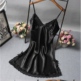 Max Women Black Sexy V-Neck Lace Trim Nightdress Sleepwear Sleeveless Pajama M