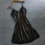 Max Women Black Sexy V-Neck Lace Trim Nightdress Sleepwear Sleeveless Pajama M