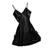 Max Women Black Sexy V-Neck Lace Trim Nightdress Sleepwear Sleeveless Pajama XL