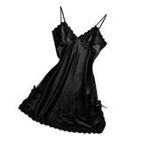 Max Women Black Sexy V-Neck Lace Trim Nightdress Sleepwear Sleeveless Pajama XL