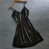 Max Women Black Sexy V-Neck Lace Trim Nightdress Sleepwear Sleeveless Pajama XL