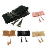 Max Womens Lace Leather Wide Waist Belt Cincher Elastic Band Corset Light Tan