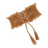 Max Womens Lace Leather Wide Waist Belt Cincher Elastic Band Corset Light Tan