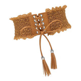 Max Womens Lace Leather Wide Waist Belt Cincher Elastic Band Corset Light Tan