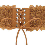 Max Womens Lace Leather Wide Waist Belt Cincher Elastic Band Corset Light Tan