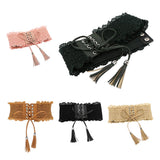 Max Womens Lace Leather Wide Waist Belt Cincher Elastic Band Corset Light Tan
