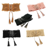 Max Womens Lace Leather Wide Waist Belt Cincher Elastic Band Corset Light Tan