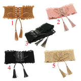 Max Womens Lace Leather Wide Waist Belt Cincher Elastic Band Corset Light Tan