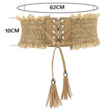 Max Womens Lace Leather Wide Waist Belt Cincher Elastic Band Corset Beige