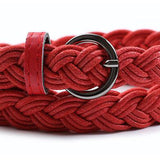 Max Women Weaved Waist Belt Skinny Braided Waistband Retro Waist Belts Red