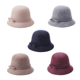 Womens Wool Felt Cloche Bowler Hat Church Derby Wide Brim Dome Cap Brown