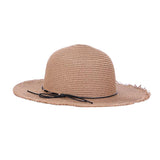 Women Straw Weave Floppy Hat Summer Sun Protection Wide Brim Beach Cap Brown