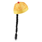 Kids Chinese Emperor Cap with Ponytail Role Play Party Costume Hat Yellow