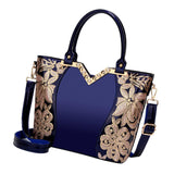 Max Womens Embroidered Glossy Shoulder Bag Purse Luxury Crossbody Handbag Blue