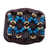 Max 6Pcs Elastic Double Hair Comb with Wooden Bead Easy Hair Clip Hair Jewelry