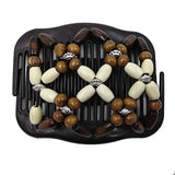 Max 6Pcs Elastic Double Hair Comb with Wooden Bead Easy Hair Clip Hair Jewelry