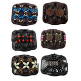 Max 6Pcs Elastic Double Hair Comb with Wooden Bead Easy Hair Clip Hair Jewelry