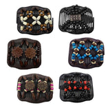 Max 6Pcs Elastic Double Hair Comb with Wooden Bead Easy Hair Clip Hair Jewelry