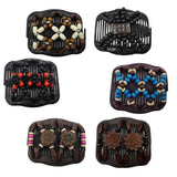 Max 6Pcs Elastic Double Hair Comb with Wooden Bead Easy Hair Clip Hair Jewelry