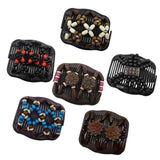 Max 6Pcs Elastic Double Hair Comb with Wooden Bead Easy Hair Clip Hair Jewelry