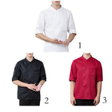 3/4 Sleeve Chef's Coat Jacket Kitchen Cook Coat Uniforms Unisex XXXL Black