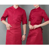 3/4 Sleeve Chef's Coat Jacket Kitchen Cook Coat Uniforms Unisex XXXL Red
