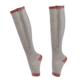 Compression Zip Up Socks Open-Toe Zipper Leg Support Knee Stocking Gray S M