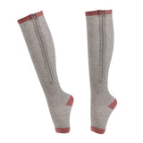 Compression Zip Up Socks Open-Toe Zipper Leg Support Knee Stocking Gray XXL