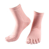 1Pair Comfy Five Toe Socks Cotton High Crew Sock Athletic Solid Socks Pink