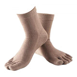 1Pair Comfy Five Toe Socks Cotton High Crew Sock Athletic Solid Socks Khaki