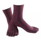 1Pair Comfy Five Toe Socks Cotton High Crew Sock Athletic Solid Socks Purple