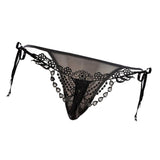 Max Lady Sexy Lace Bead T-back Black Embroidered Skeleton Hiphugger Underwear L