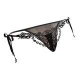 Max Lady Sexy Lace Bead T-back Black Embroidered Skeleton Hiphugger Underwear L