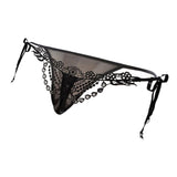 Max Lady Sexy Lace Bead T-back Black Embroidered Skeleton Hiphugger Underwear L