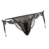 Max Lady Sexy Lace Bead T-back Black Embroidered Skeleton Hiphugger Underwear L