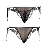 Max Lady Sexy Lace Bead T-back Black Embroidered Skeleton Hiphugger Underwear L