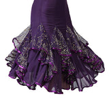 Max Flamenco Ballroom Waltz Dance Big Swing Skirt Sequined Modern Costumes Purple