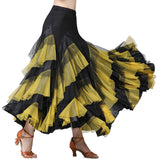 Max Flamenco Ballroom Waltz Dance Big Swing Skirt Womens Modern Costumes Black Yellow