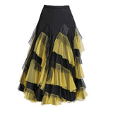 Max Flamenco Ballroom Waltz Dance Big Swing Skirt Womens Modern Costumes Black Yellow