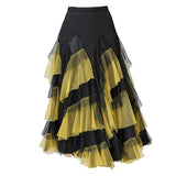 Max Flamenco Ballroom Waltz Dance Big Swing Skirt Womens Modern Costumes Black Yellow