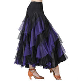 Max Flamenco Ballroom Waltz Dance Big Swing Skirt Womens Modern Costumes Black Purple
