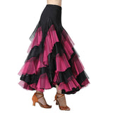Max Flamenco Ballroom Waltz Dance Big Swing Skirt Womens Modern Costumes Black Rose Red