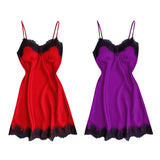 Max Women Sexy Lace Trim Satin Nightdress Lingerie Sleepwear Night Gown Red S