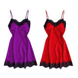 Max Women Sexy Lace Trim Satin Nightdress Lingerie Sleepwear Night Gown Red S