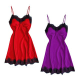 Max Women Sexy Lace Trim Satin Nightdress Lingerie Sleepwear Night Gown Red S
