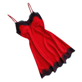 Max Women Sexy Lace Trim Satin Nightdress Lingerie Sleepwear Night Gown Red XL